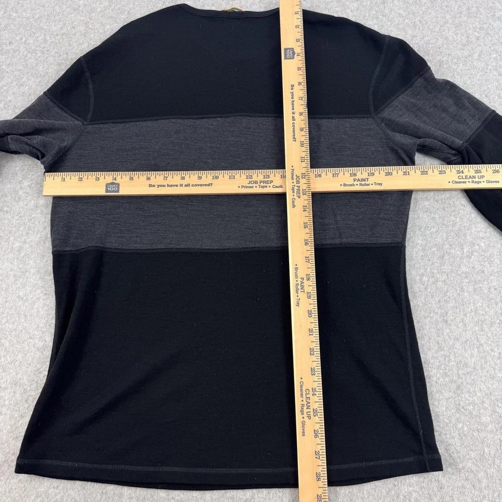 Smartwool Mens Large Black Gray Colorblock Henley Merino Wool Shirt SW014018